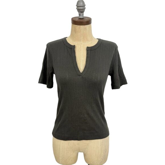 MADEWELL Pointelle Notch Neck Tee S Soft Charcoal Gray T-Shirt Top NWT B66 - Picture 1 of 6